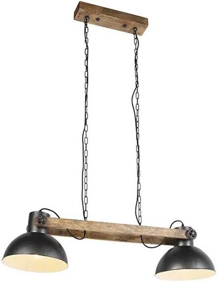 QAZQA Industriële hanglamp donkergrijs met mango hout 2-lichts