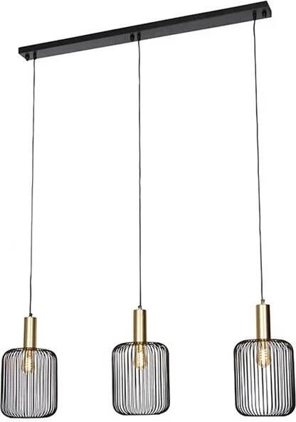 QAZQA Design hanglamp zwart met goud 3-lichts Mayelle