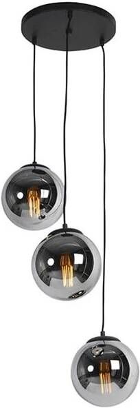 QAZQA Art deco hanglamp zwart met smoke glas 3-lichts Pallon