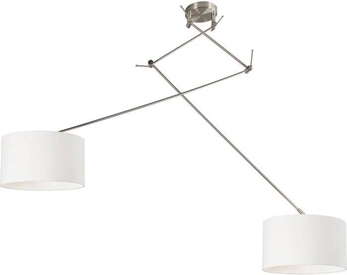 QAZQA Hanglamp staal met kap 35 cm wit verstelbaar 2-lichts Blitz