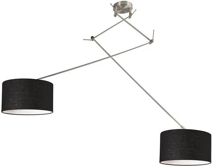 QAZQA Hanglamp staal met kap 35 cm zwart verstelbaar 2-lichts Blitz