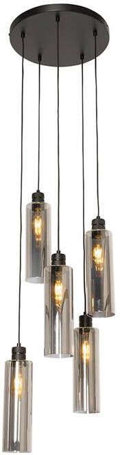 QAZQA Moderne hanglamp zwart met smoke glas 5-lichts Stavelot