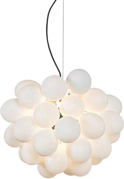 QAZQA Art deco hanglamp zwart met opaal glas 8-lichts rond Uvas