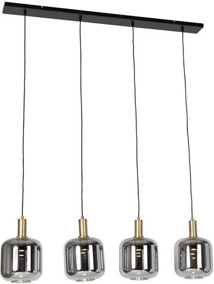 QAZQA Hanglamp zwart met goud en smoke glas incl. 4 PUCC Zuzanna