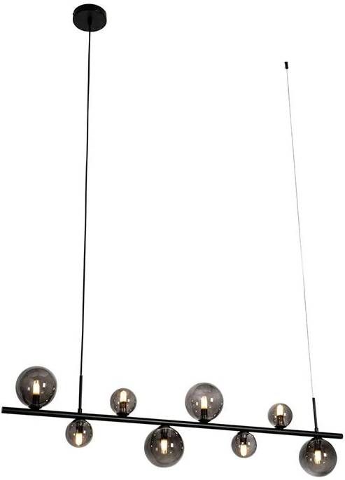 QAZQA Hanglamp zwart met smoke glas langwerpig 8-lichts Monaco