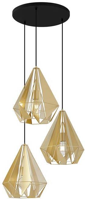 QAZQA Industriële hanglamp goud met mesh 3-lichts Carcass