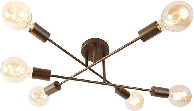 QAZQA Industriële plafondlamp donkerbrons 6-lichts Sydney