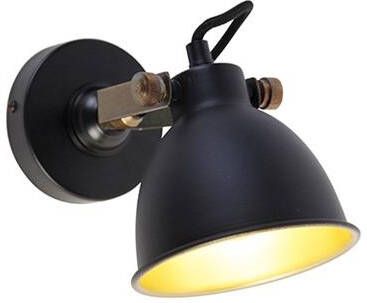 QAZQA Industriële wandlamp zwart met goud verstelbaar Liko