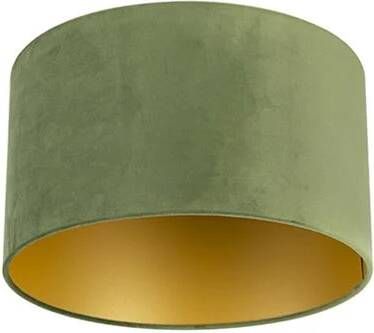 QAZQA Velours lampenkap groen 35|35|20 met gouden binnenkant
