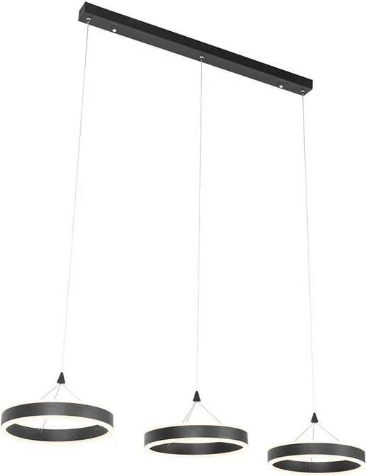 QAZQA Hanglamp zwart langwerpig incl. LED 3-staps dimbaar 3-lichts