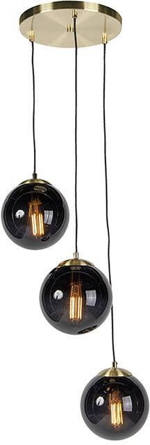 QAZQA Smart hanglamp messing met zwart glas incl. 3 Wifi ST64