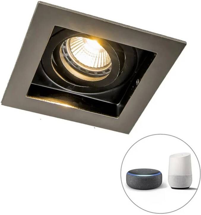 QAZQA Smart inbouwspot staal incl. Wifi GU10 lichtbron Carree