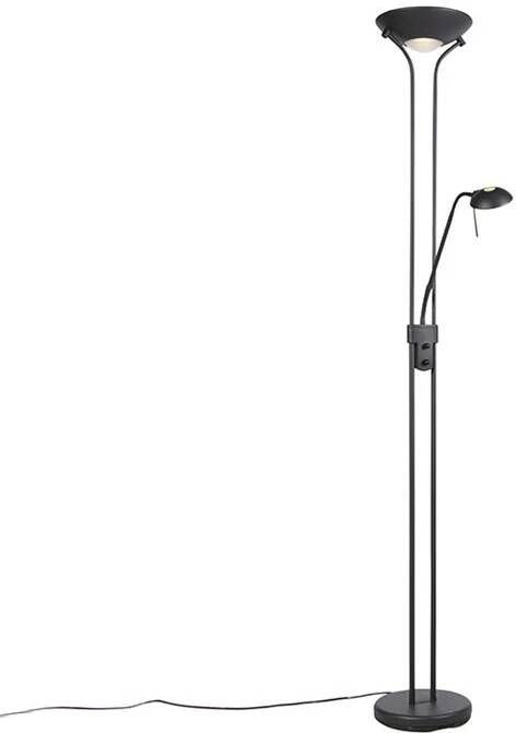 QAZQA Vloerlamp zwart met leeslamp incl. LED en dimmer Diva 2