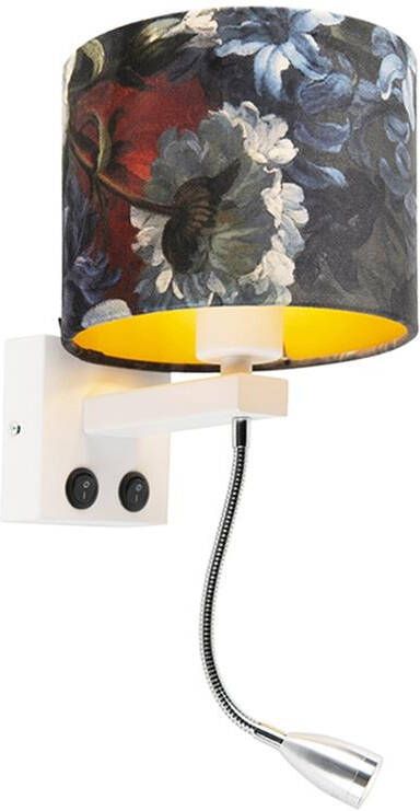 QAZQA Moderne wandlamp wit met kap velours bloemen Brescia