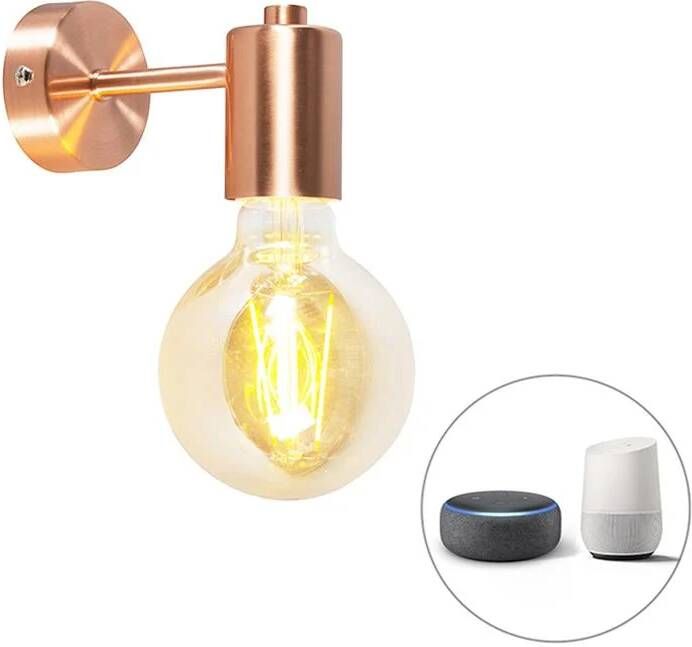 QAZQA Smart Art Deco wandlamp koper incl. G95 WiFi lichtbron Facil
