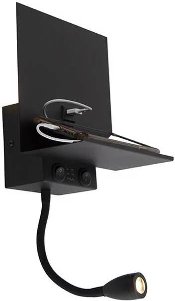 QAZQA Moderne wandlamp zwart met USB en flexarm Flero