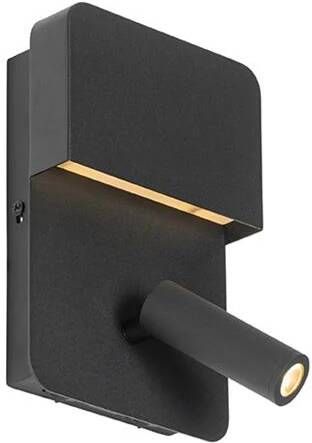 QAZQA Wandlamp zwart incl. LED met USB en leeslamp met schakelaar