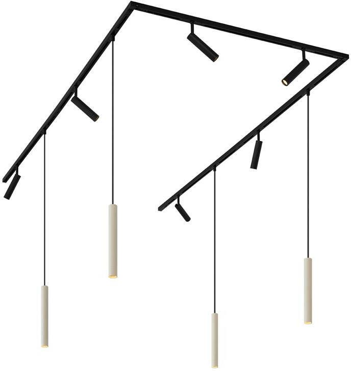 QAZQA Modern railsysteem met 6 spots en 4 hanglampen beige met zwart