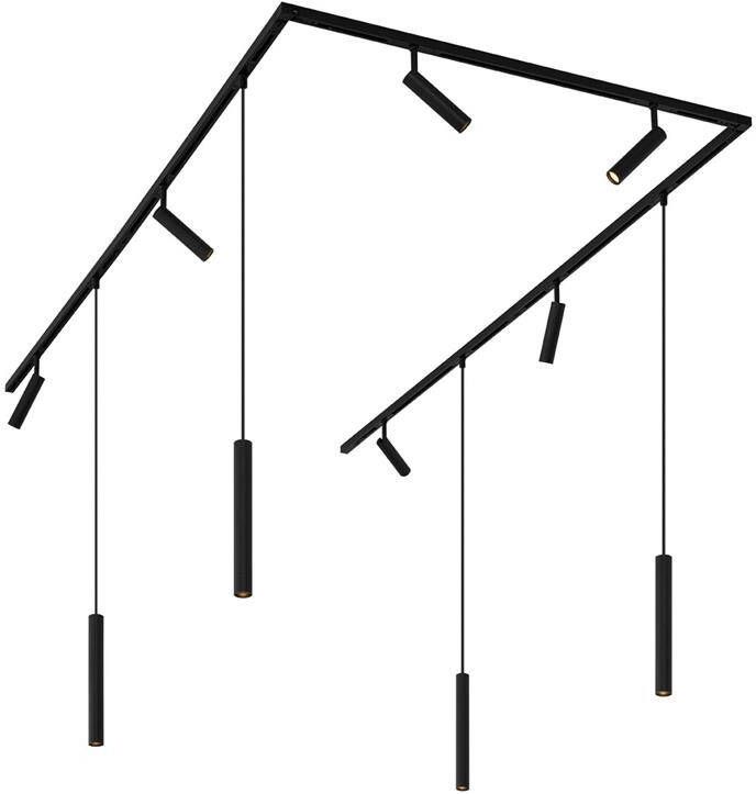 QAZQA Modern railsysteem met 6 spots en 4 hanglampen zwart 1-fase