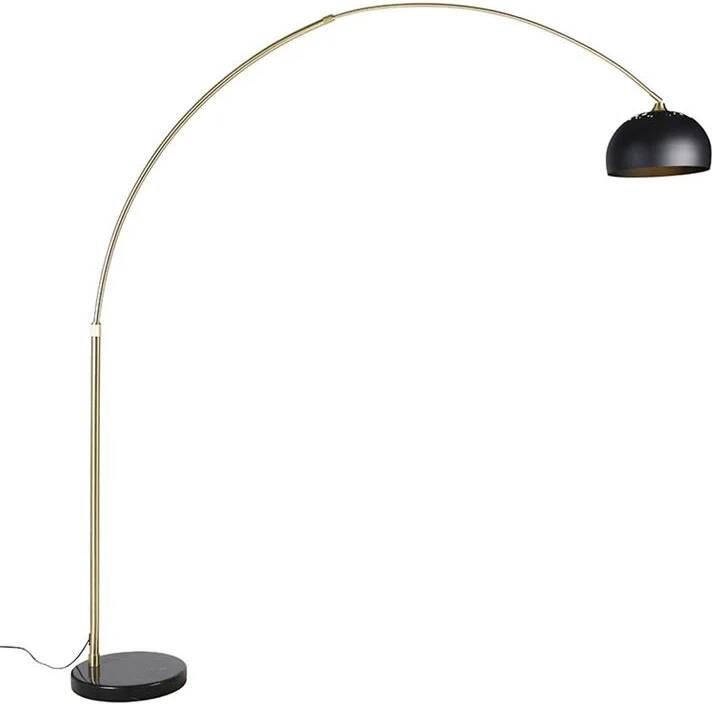 QAZQA Moderne booglamp messing met marmeren voet en zwarte kap 32 5