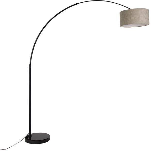 QAZQA Moderne booglamp zwart met boucle kap taupe 50 cm XXL