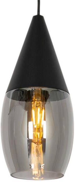 QAZQA Moderne hanglamp zwart met smoke glas Drop