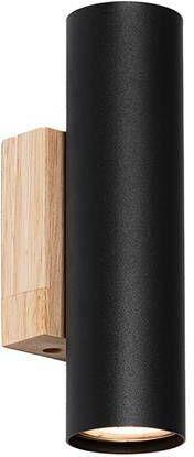 QAZQA Moderne wandlamp zwart met hout 2-lichts Jeana