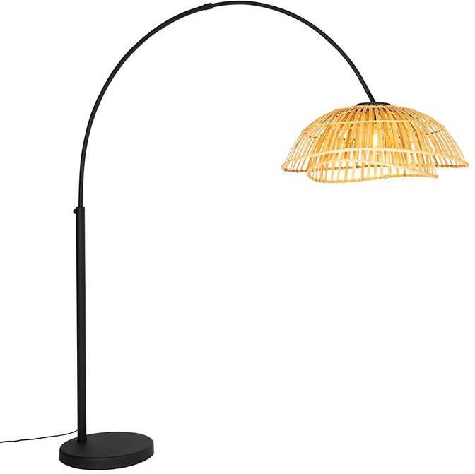 QAZQA Oosterse booglamp zwart met naturel bamboe Pua