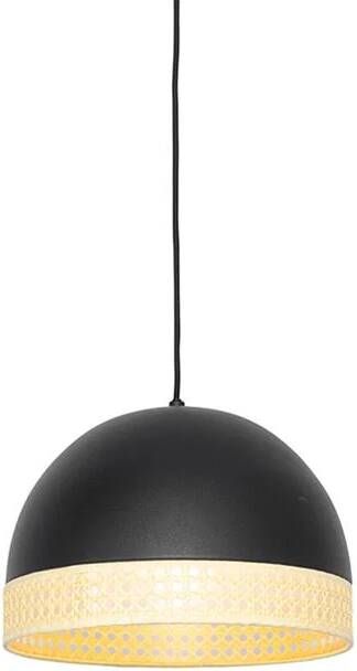 QAZQA Oosterse hanglamp zwart met rotan 30 cm Magna Rotan