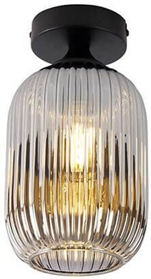 QAZQA Art deco plafondlamp zwart met smoke glas Banci