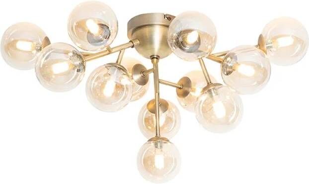 QAZQA Art Deco plafondlamp brons met amber glas 12-lichts Bianca