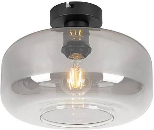 QAZQA Art deco plafondlamp zwart met smoke glas Bizle