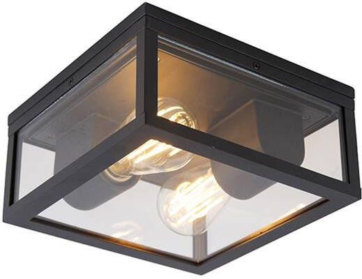 QAZQA Industriële plafondlamp zwart IP44 2-lichts Charlois