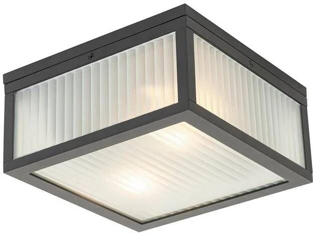 QAZQA Buiten plafondlamp zwart met ribbel glas 2-lichts IP44