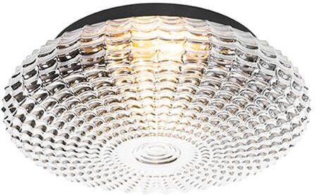 QAZQA Klassieke plafondlamp zwart met smoke glas 35 cm IP44 Nohmi