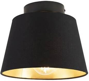 QAZQA Plafondlamp met katoenen kap zwart met goud 20 cm Combi zwart
