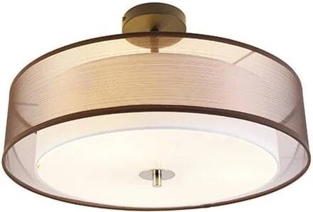 QAZQA Moderne plafondlamp bruin met wit 50 cm 3-lichts Drum Duo