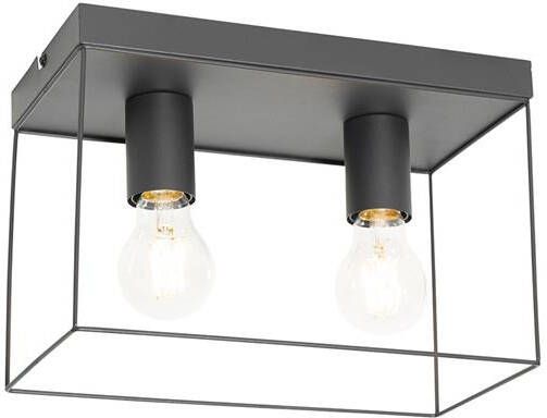 QAZQA Minimalistische plafondlamp zwart 2-lichts Kodi