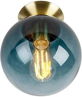 QAZQA Art deco plafondlamp messing met oceaanblauw glas Pallon