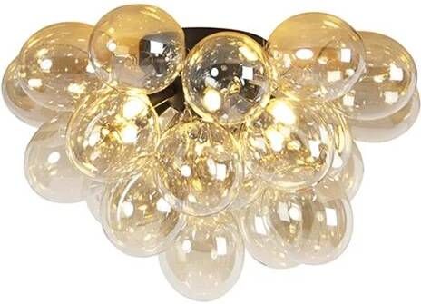 QAZQA Design plafondlamp zwart met amber glas 6-lichts Uvas