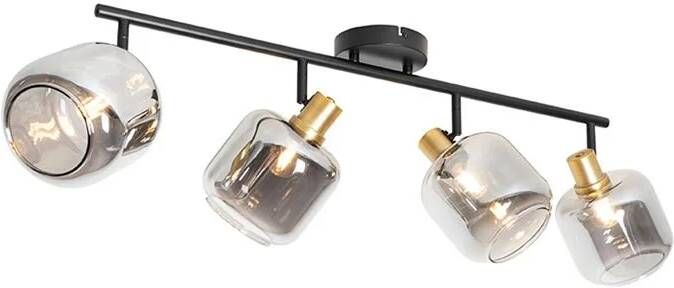 QAZQA Plafondspot zwart met goud met smoke glas 4-lichts Zuzanna
