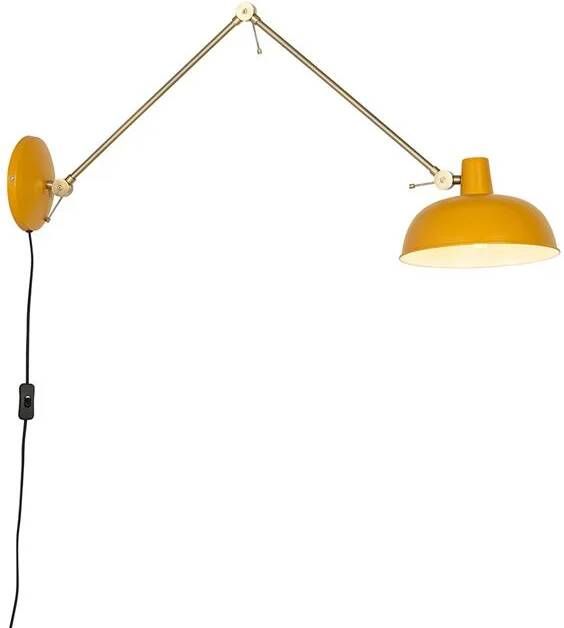 QAZQA Retro wandlamp staal geel met brons Milou