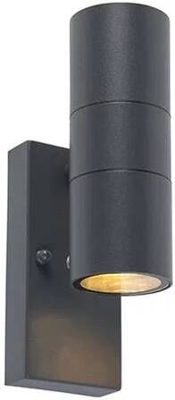 QAZQA Buiten wandlamp donkergrijs 2-lichts met schemersensor Duo