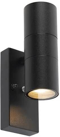 QAZQA Buiten wandlamp zwart 2-lichts IP44 met schemersensor Duo