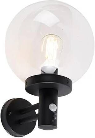 QAZQA Buiten wandlamp zwart met helder glas incl. bewegingsmelder