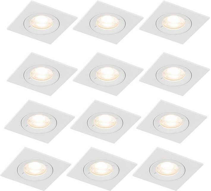 QAZQA Set van 12 inbouwspots wit vierkant GU10 50mm IP44 Xena