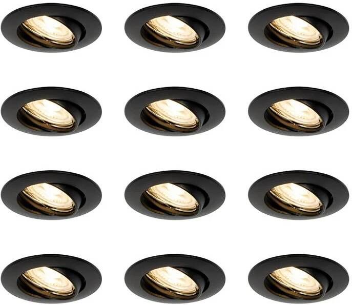 QAZQA Set van 12 inbouwspots zwart GU10 35mm Edu