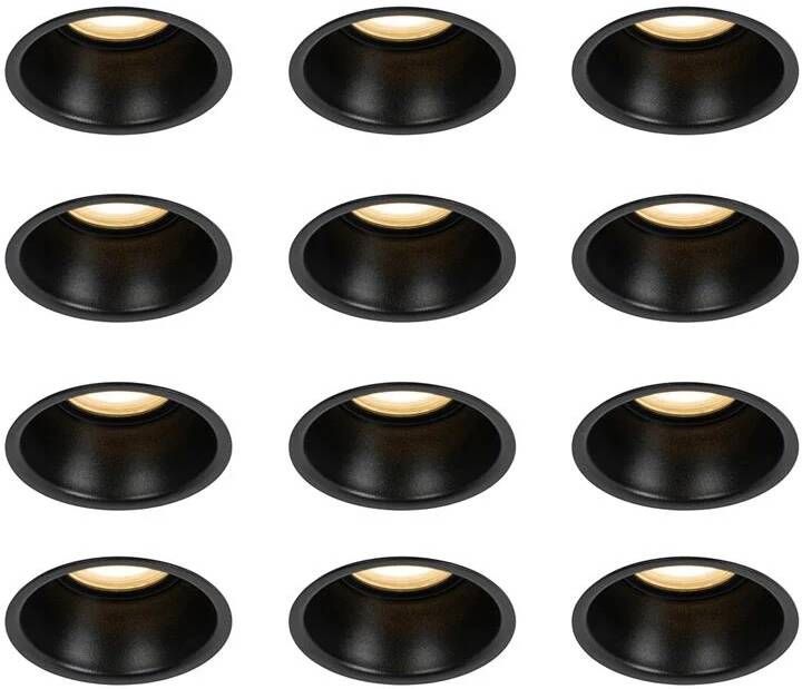 QAZQA Set van 12 inbouwspots zwart GU10 50mm IP44 Dept
