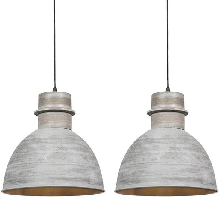 QAZQA Set van 2 landelijke hanglampen grijs Dory