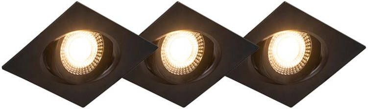 QAZQA Set van 3 inbouwspots zwart incl. LED 3-staps dimbaar Miu